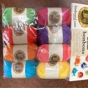 Package of 8 Bonbons by LionBrand. These are labeled Brights. Each .35oz/38yd.